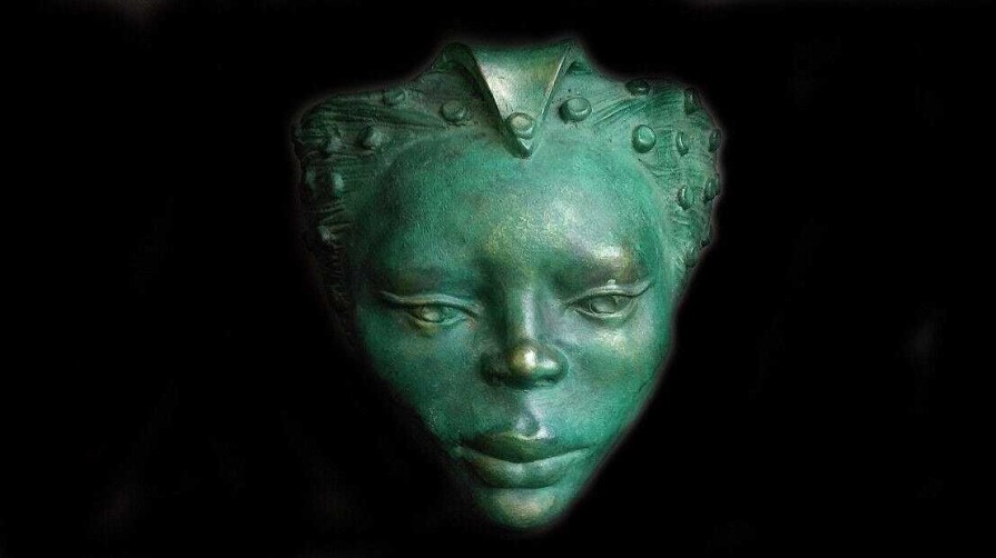 C Ramiques EGO IMAGO | Ancien Grand Masque Africaniste En Terre Cuite Patine Vert Antique