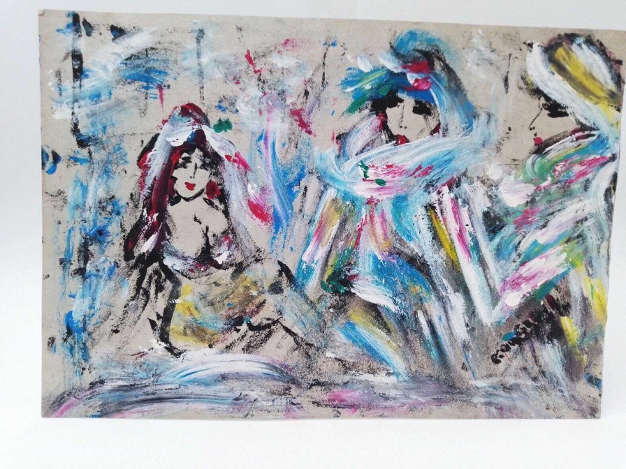 Tableaux EGO IMAGO | Tableau Gouache Sur Carton " Femmes Orientales " Signature Identifier ?