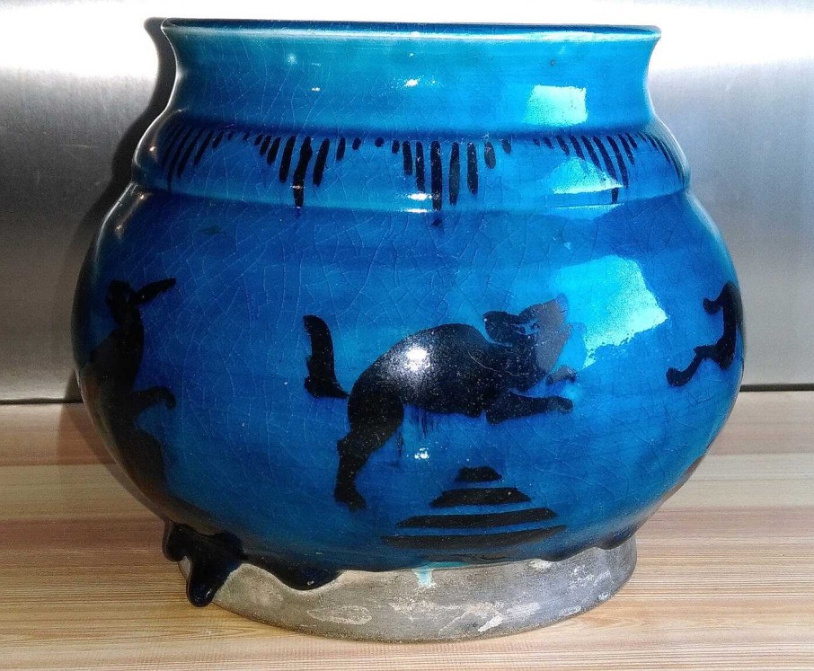 C Ramiques EGO IMAGO | Ancien Vase En Ceramique Verniss E D Cor D'Animaux Poque Art D Co