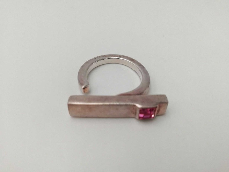 Bijoux EGO IMAGO | Sidney Carron Atypique Bague En M Tal Argent Et Cristal Rose, Taille Ajustable