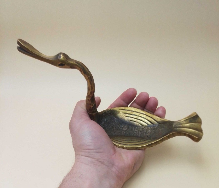 Objets EGO IMAGO | Ancien Cendrier Pyrog Ne En Bronze Figurant Un Canard Stylis