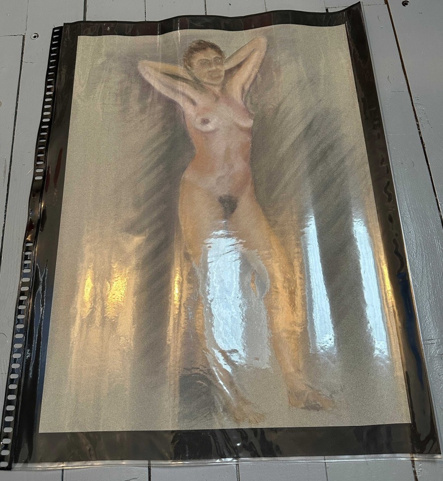 Tableaux EGO IMAGO | Grand Dessin Pastel " Femme Nue " Sign -