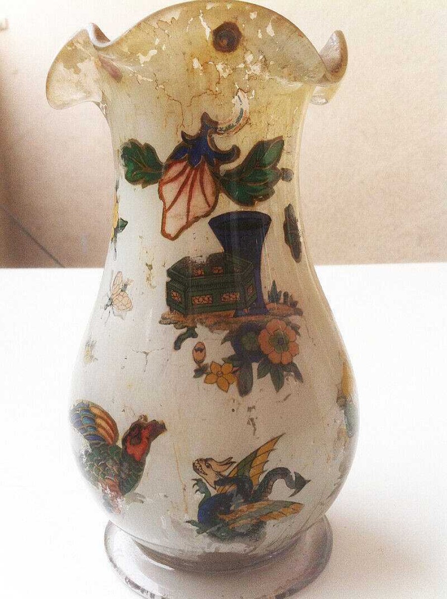 Objets EGO IMAGO | Ancien Vase En Verre Peint Et D Cor De Gravures Rehauss E Xviiie-Xixe Chine