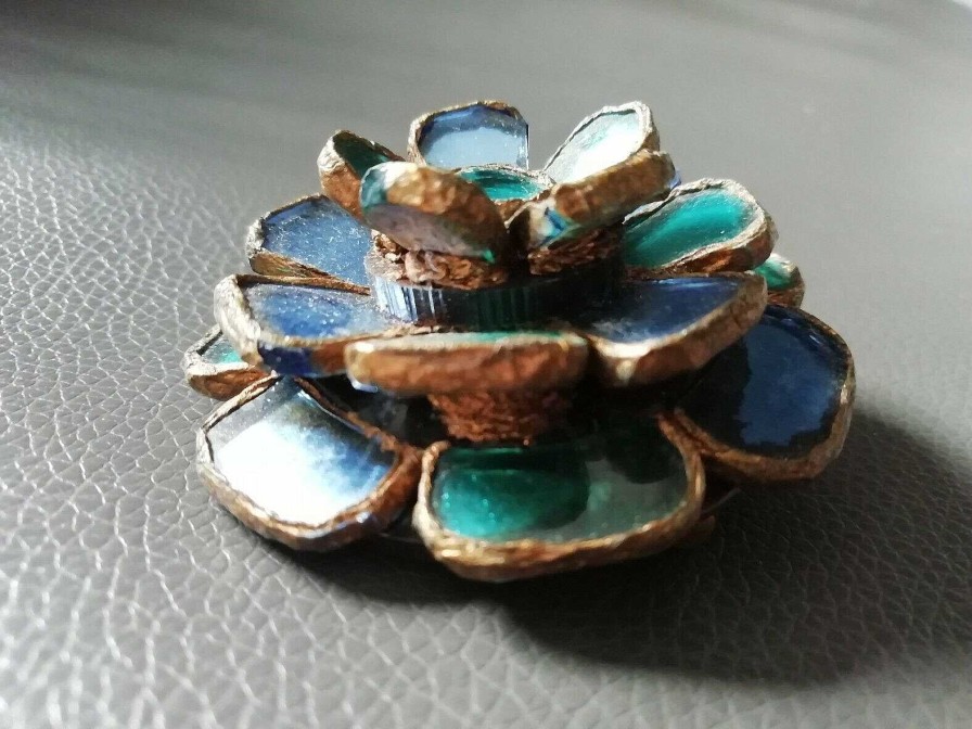 Bijoux EGO IMAGO | Belle Broche En Talosel 1950 Par Line Vautrin Miroir Bleu Et Vert