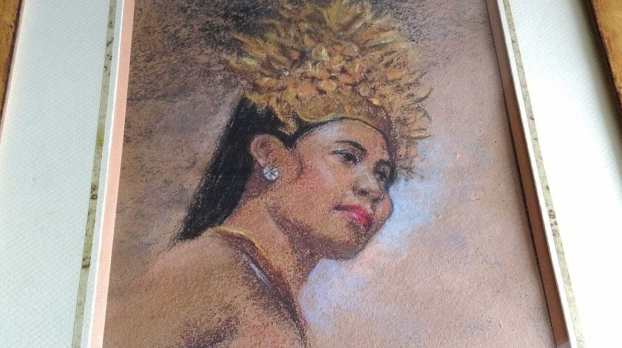 Tableaux EGO IMAGO | Tableau Pastel Portrait De Jeune Femme Signature Identifier Bali 81