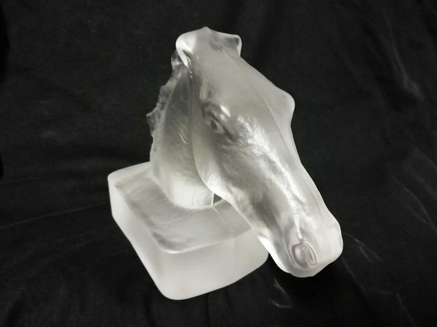 Sculptures EGO IMAGO | Ancienne Sculpture Tete De Cheval En Verre Moul Et Press