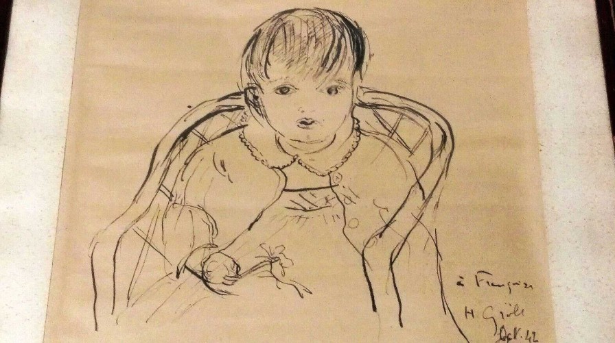 Tableaux EGO IMAGO | Dessin Encre De Chine " Enfant La Fleure " 1942 Sign H.Gr Le ? Identifier