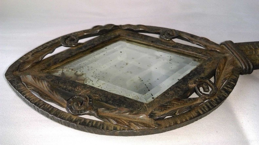 Objets EGO IMAGO | Ancien Miroir Face Main Poque Art D Co En Fer Forg Dans Le Gout De Brandt