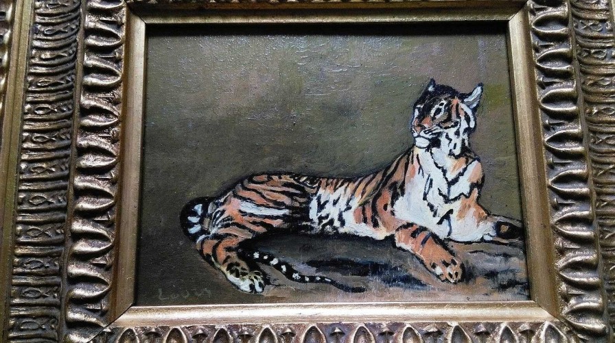 Tableaux EGO IMAGO | Tableau Huile Sur Panneau " Tigre Allong " Sign Loudri Identifier ?