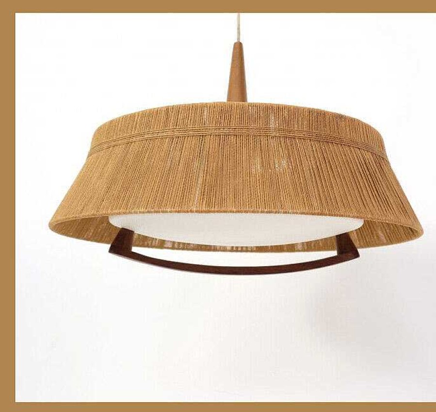 Luminaires EGO IMAGO | Grande Lampe Suspension En Raffia De Temde, 1960'S