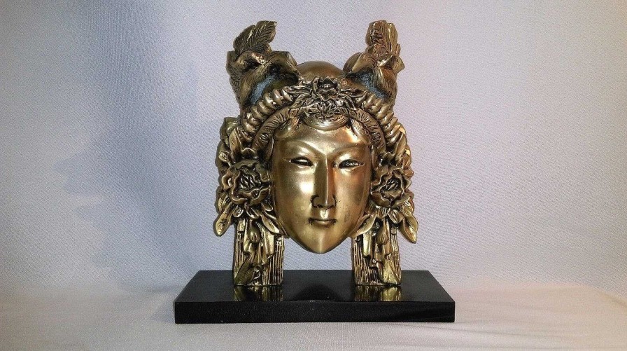 Objets EGO IMAGO | Ancien Masque All Gorique En Bronze Et Marbre Noir