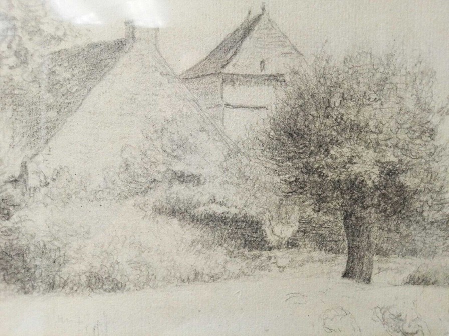 Tableaux EGO IMAGO | Jean-Baptiste Millet (1831-1906) Original Crayon Sur Papier " Vue D'Un Village "