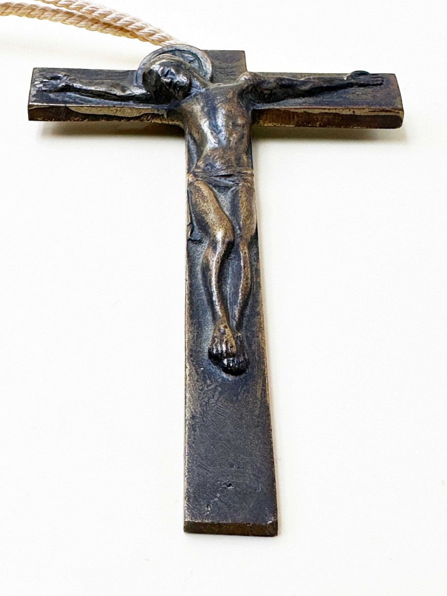 Bijoux EGO IMAGO | Art D Co Crucifix En Bronze Par Hartmann Avec Corde