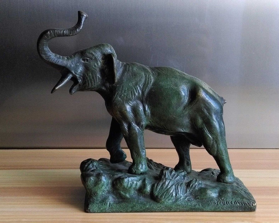 Sculptures EGO IMAGO | Ancienne Sculpture En Bronze " L Phant La Trompe En L'Air " Sign Ph. Lacomme