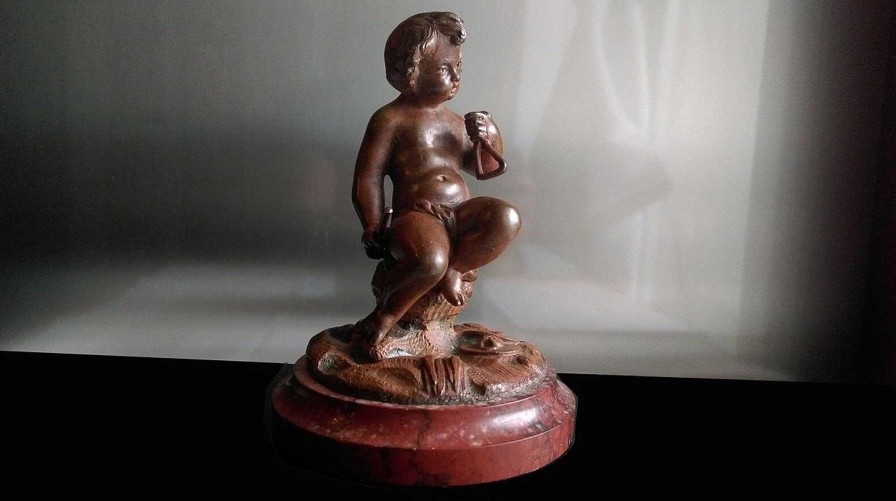 Sculptures EGO IMAGO | Ancienne Statuette En Bronze Sign E Jean Bulio (1827-1911) " Putto Au Triangle "