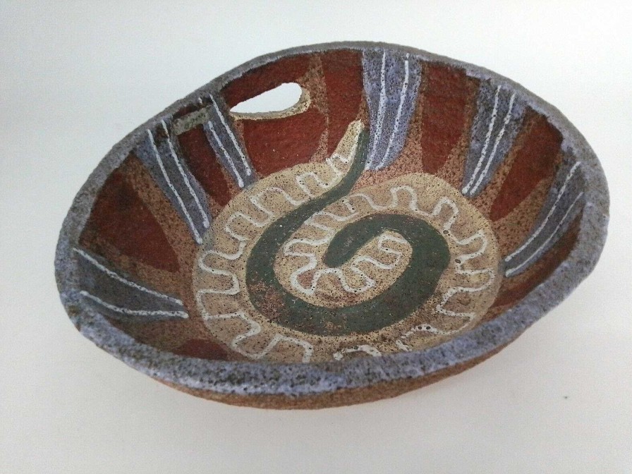 C Ramiques EGO IMAGO | Rare Large Dish By Accolay, France Circa 1960 " Snake "