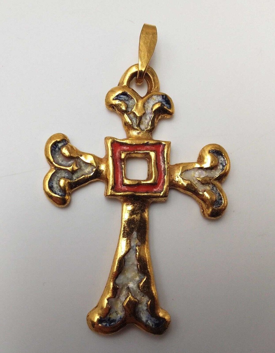 Bijoux EGO IMAGO | Ancien Pendentif En Bronze Et Email " Crucifix "