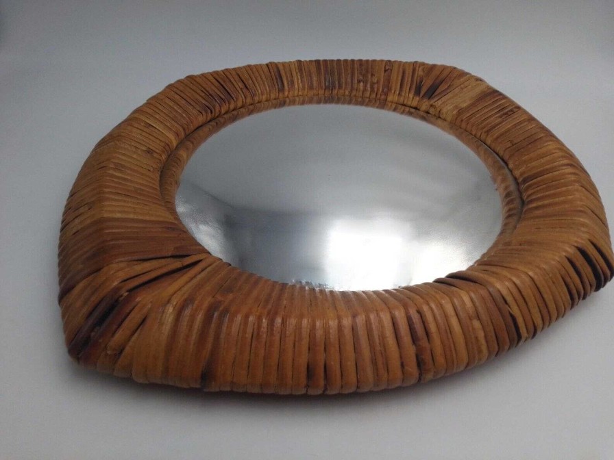 Objets EGO IMAGO | Miroir Sorci Re En Forme D'Oeil En Rotin Poque 1960'S French Riviera