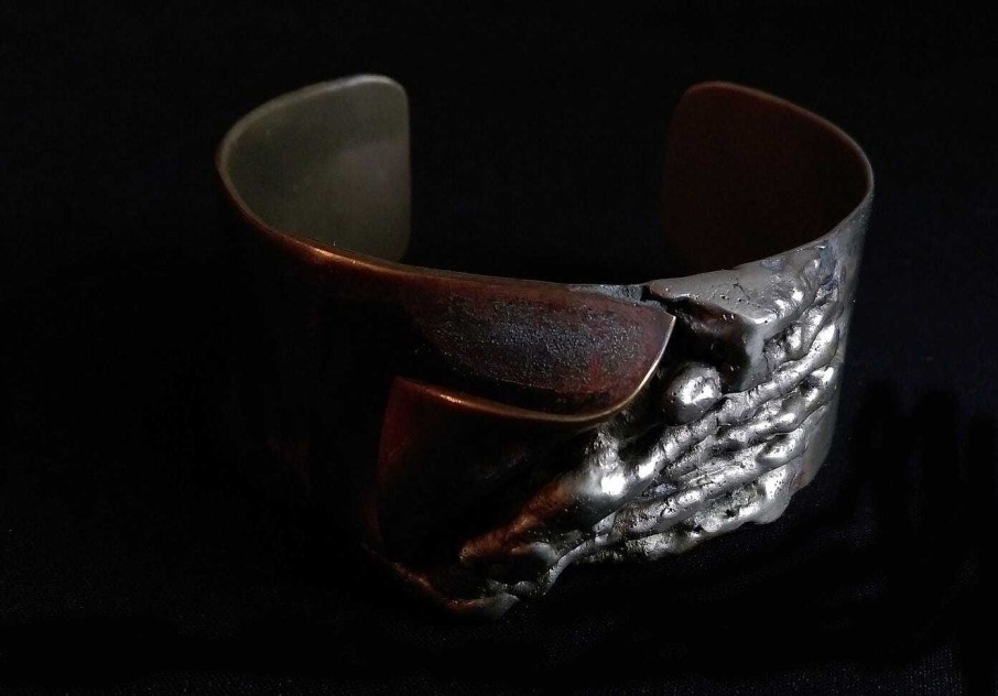 Bijoux EGO IMAGO | Brutaliste Bracelet Manchette Soud Travail D'Artiste 1970 - Vintage