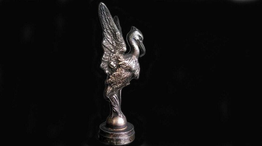 Objets EGO IMAGO | Authentique Mascotte Automobile Heron En Bronze Argent Vers 1930'S