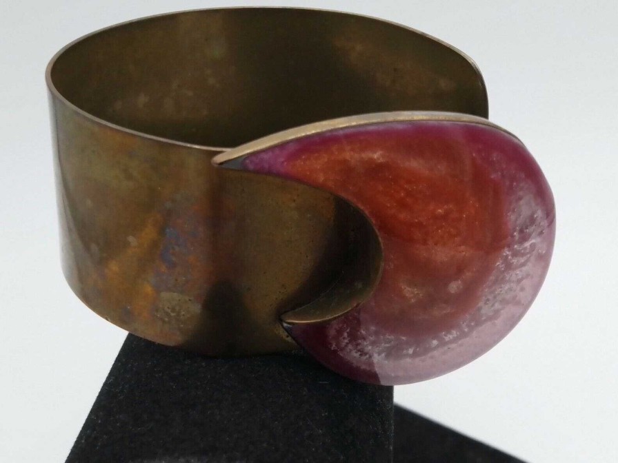 Bijoux EGO IMAGO | Charmant Bracelet Manchette Email De Forme Libre Travail D'Artiste Vers 1970