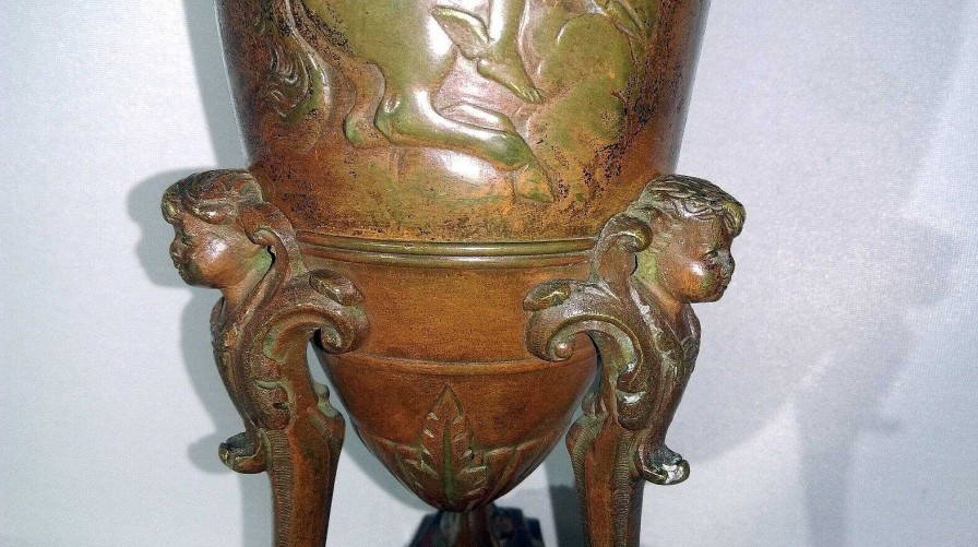 Objets EGO IMAGO | Ancien Vase En Bronze Et Marbre N O-Classique D Cor Antique Attr. F.Levillain