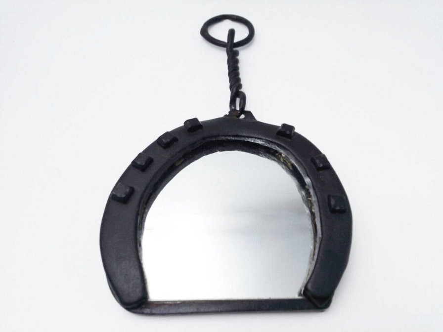 Objets EGO IMAGO | Original Miroir Fer A Cheval Suspendu En Fer Battu 1950'S Brutaliste