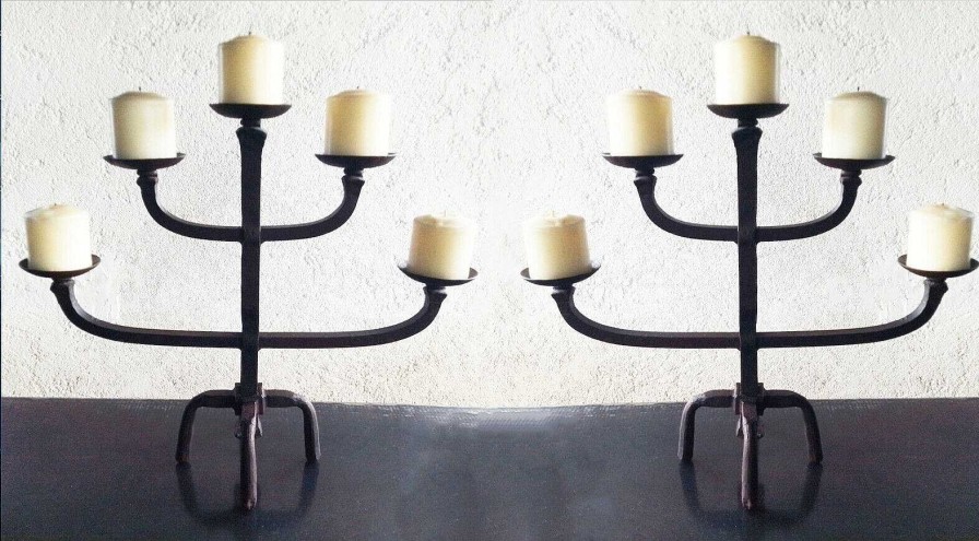 Objets EGO IMAGO | Paire De Bougeoirs En Fer Forg 5 Bougies Candlestick Wrought Iron