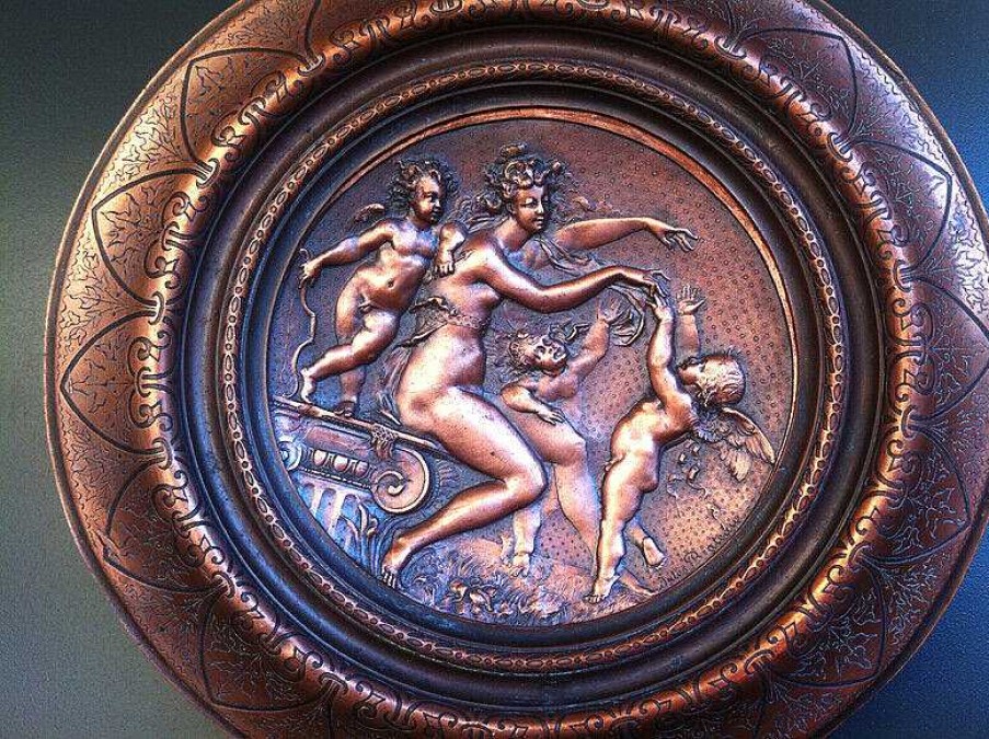 Objets EGO IMAGO | Tr S Rare Plat Art Nouveau Sign Jules Brateau (1844 - 1923) Venus Et Cupidon