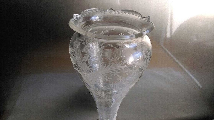 Objets EGO IMAGO | Vase Ancien Au Dauphin En M Tal Argent Et Cristal Taill