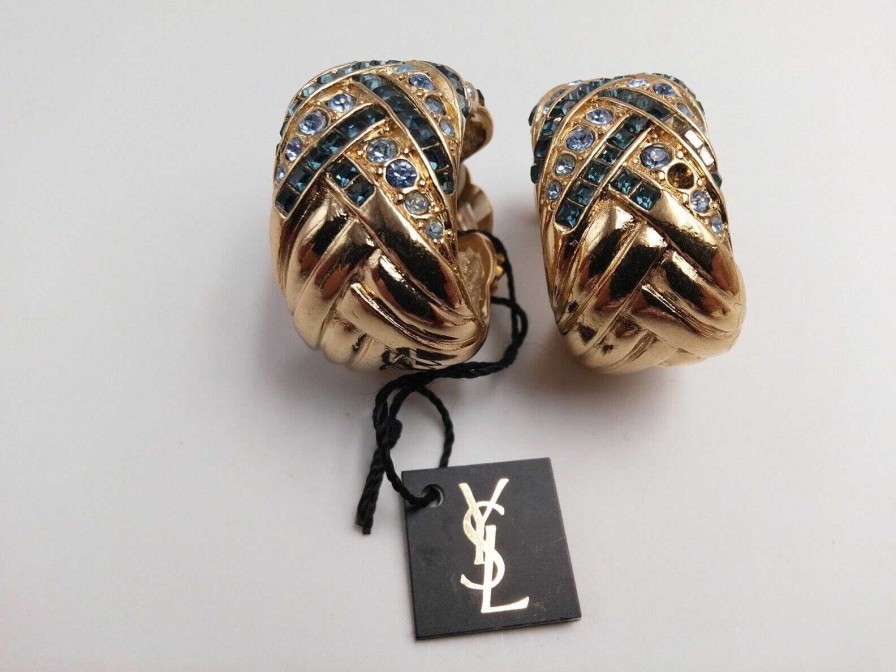 Bijoux EGO IMAGO | Jolie Paire De Boucles D'Oreilles Clips Vintage Sign Es Yves St Laurent Paris