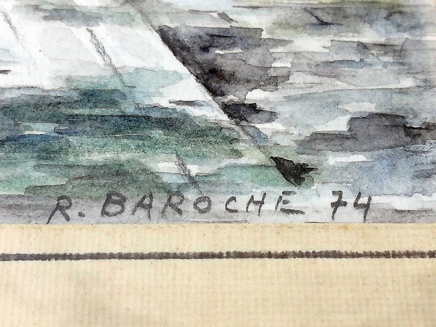 Tableaux EGO IMAGO | Tableau Aquarelle " Quai D'Anjou Paris " Sign R. Baroche 1974