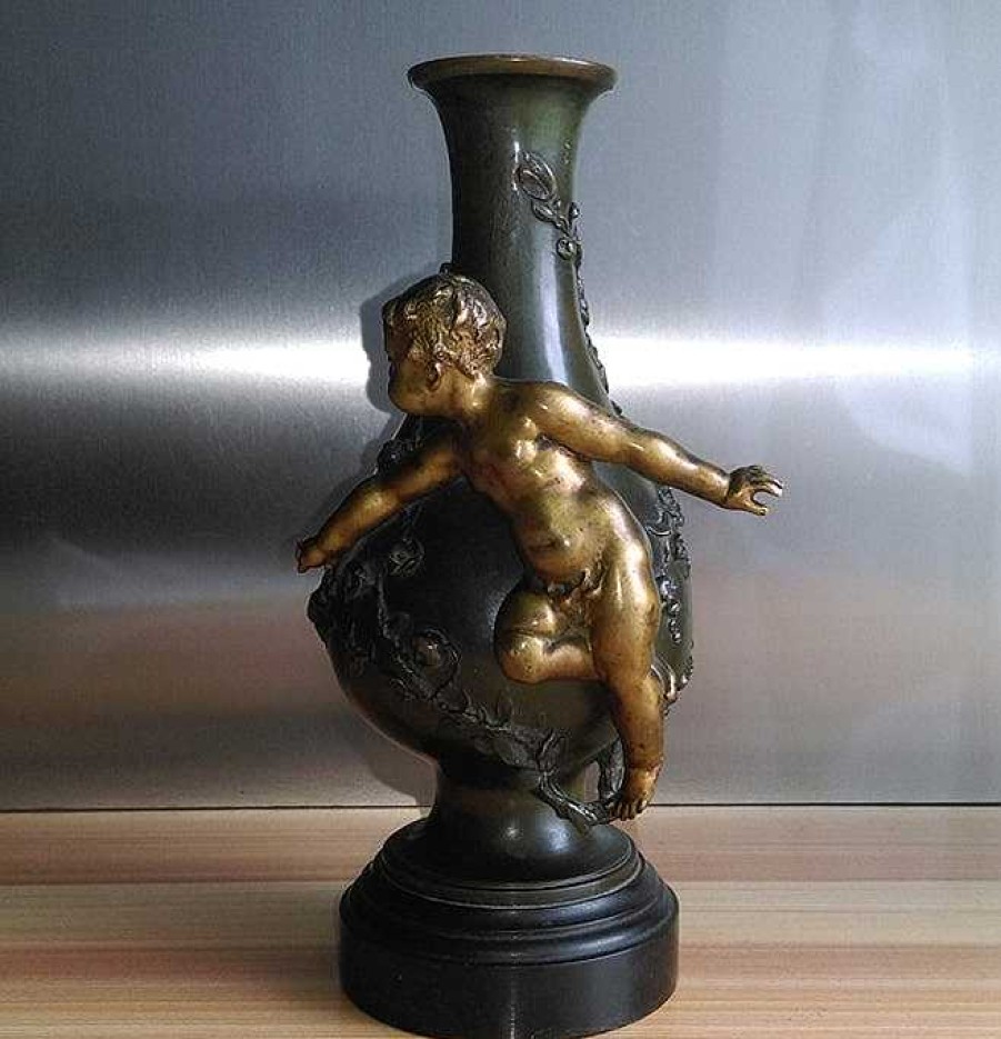 Sculptures EGO IMAGO | Authentique Bronze Sign Henri Honor Pl ( 1853 -1922) " Vase Au Putto "