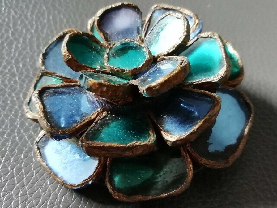 Bijoux EGO IMAGO | Belle Broche En Talosel 1950 Par Line Vautrin Miroir Bleu Et Vert