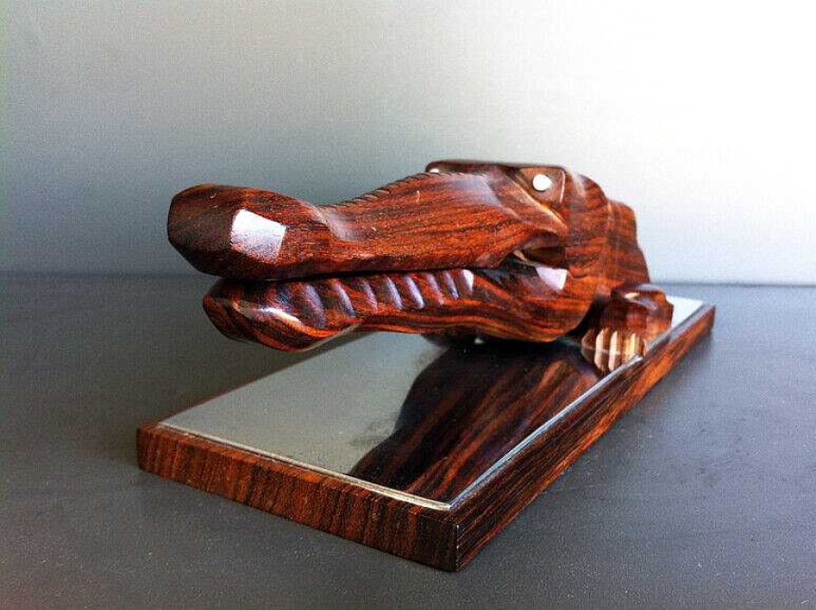 Objets EGO IMAGO | Ancien Casse Noix Art D Co En Palissandre Et M Tal " Crocodile Nutcracker "