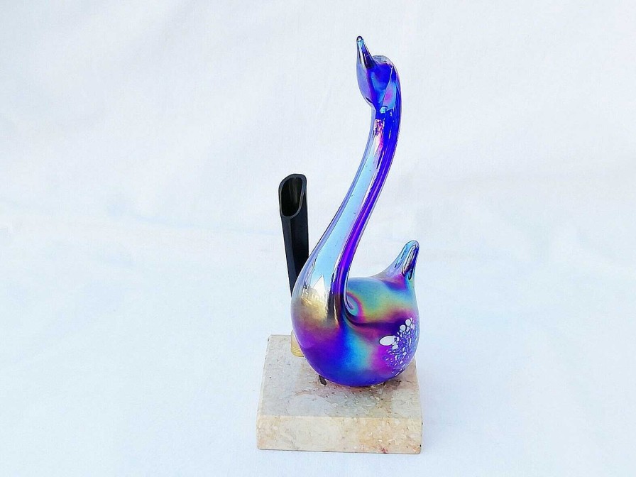 Objets EGO IMAGO | Charmant Porte Stylo Zoomorphe Cygne Bleu Murano 1960'S