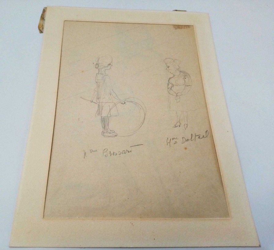 Tableaux EGO IMAGO | Ancien Dessin D'Enfant Vers 1920 (Mme Brossart - Mme Dolt)