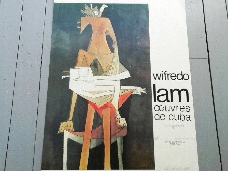 Tableaux EGO IMAGO | Affiche Exposition Wilfredo Lam "Oeuvres De Cuba" 1989 80 X 60