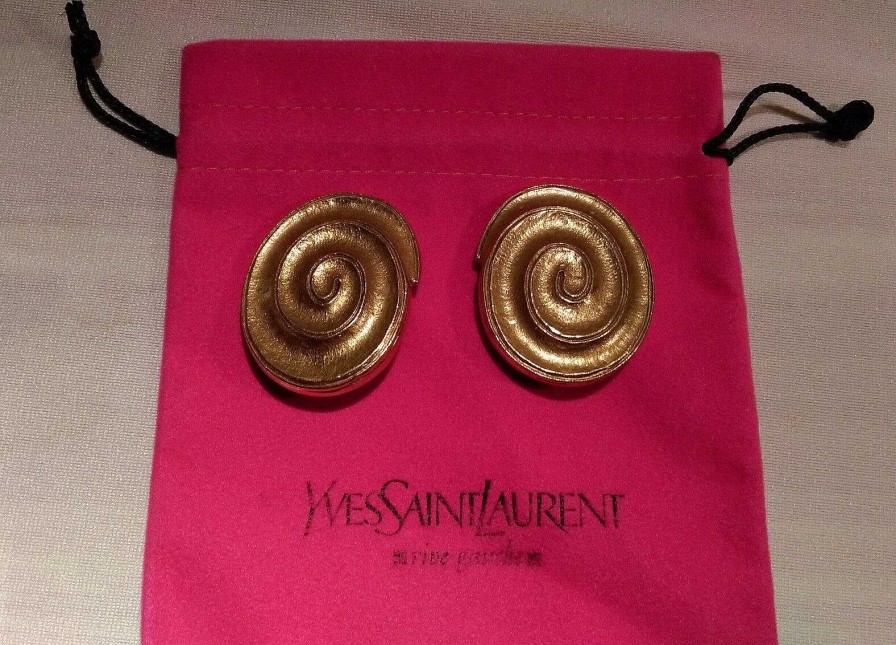 Bijoux EGO IMAGO | Chic Paire De Boucles D'Oreilles Clips Sign Es Yves St Laurent Paris "Spirale "