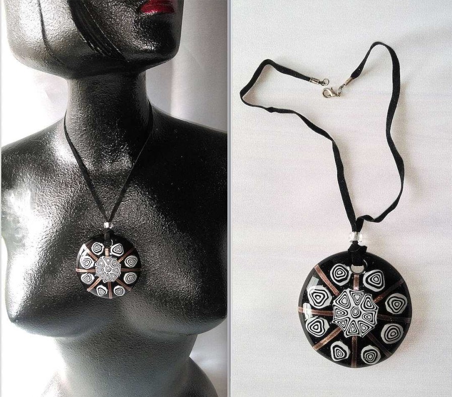 Bijoux EGO IMAGO | Original Collier Pendentif Rond En Verre Vintage