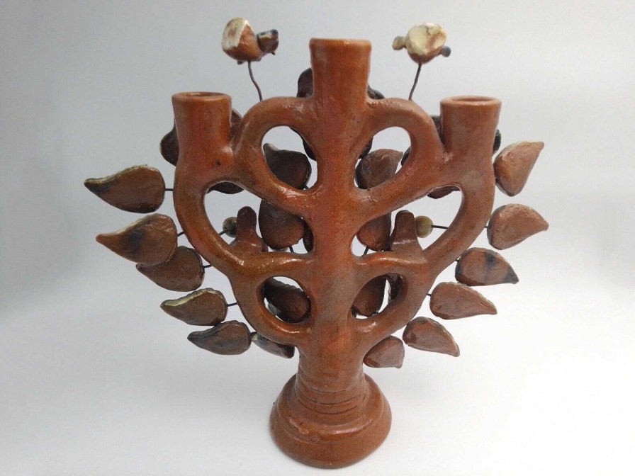 Objets EGO IMAGO | Ancien Chandelier " Arbre De Vie " En Terre Cuite Art Populaire Mexicain