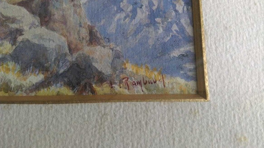 Tableaux EGO IMAGO | Rare Aquarelle De Louis Rambaud Xixe Xxe Sign E " Les L Gionnaires En Montagne"