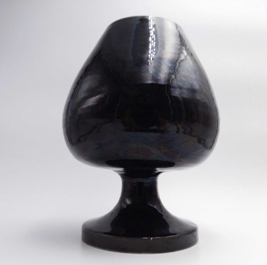 C Ramiques EGO IMAGO | Rare Vase Noir Verniss Sur Piedouche, Sign Jean Roger Paris