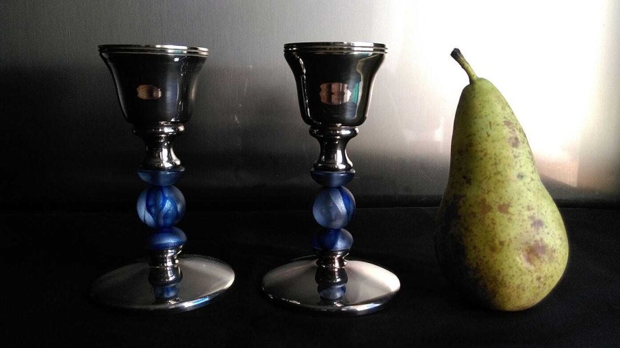 Objets EGO IMAGO | Paire De Bougeoirs En M Tal Argent Et Verre Iris Poin Ons D'Orf Vre