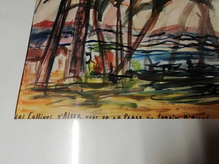 Tableaux EGO IMAGO | Jolie Aquarelle Sign E J.Villefer 1969 " Jardin D' Ssai D'Alger "