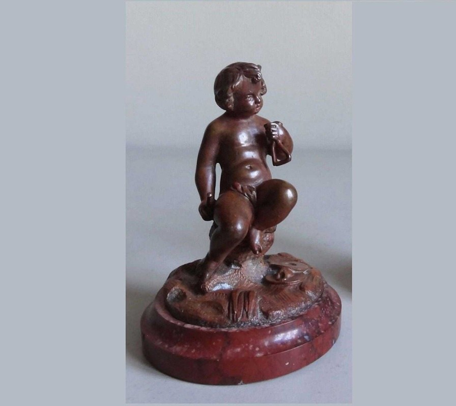 Sculptures EGO IMAGO | Ancienne Statuette En Bronze Sign E Jean Bulio (1827-1911) " Putto Au Triangle "