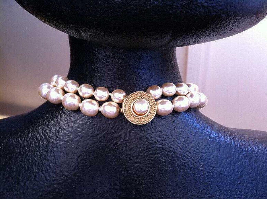 Bijoux EGO IMAGO | 1980S Givenchy Vintage Necklace Faux Pearl - Couture Double Rang De Perles