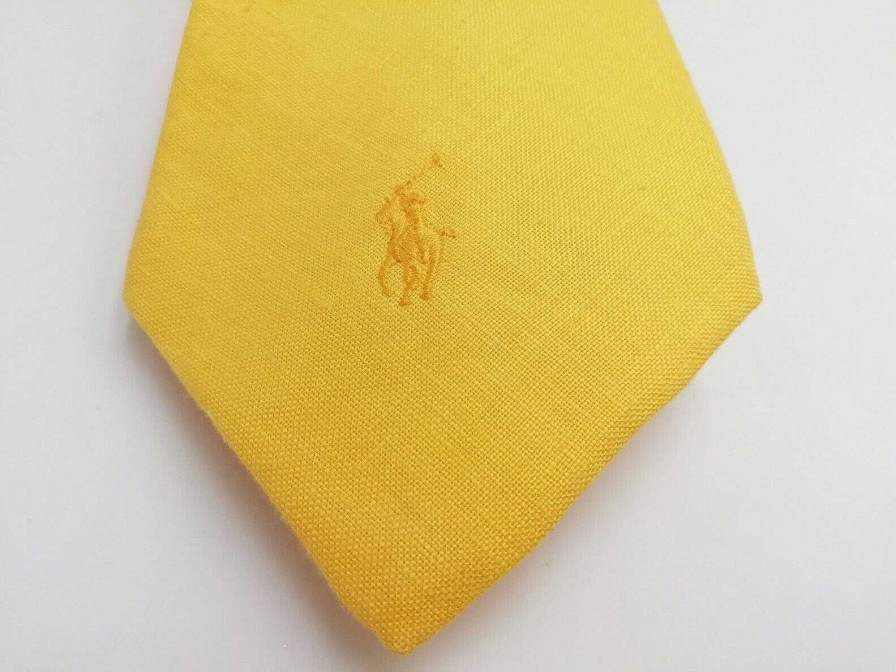 Mode EGO IMAGO | Tr S Chic Cravate 100 % Lin Sign E Polo By Ralf Lauren " Jaune " - Vintage