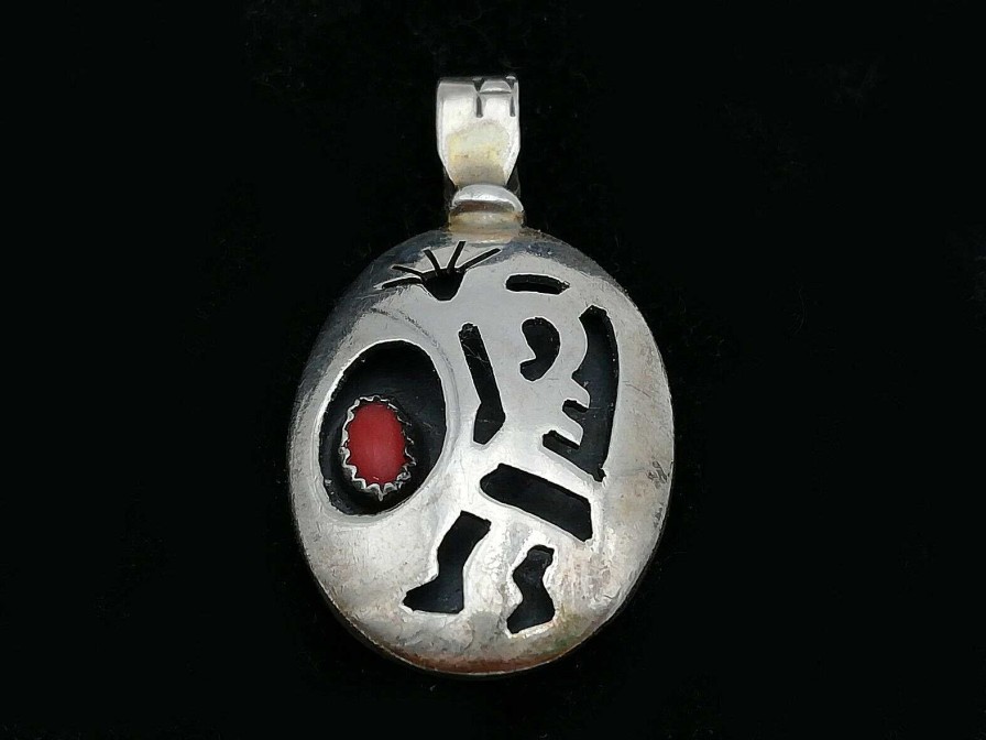 Bijoux EGO IMAGO | Bijou D'Artiste Ancien Pendentif En Argent Sterling Et Corail Sign H