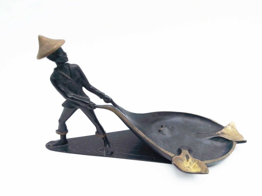 Objets EGO IMAGO | Richard Rohac Rarissime Sujet En Bronze "P Cheur Tirant Son Filet" Austria 1950S